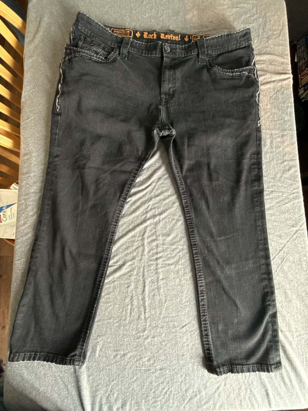 Rock Revival Men's Rishi Straight Jeans Size 44 Black Wash